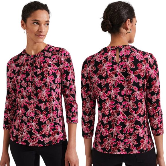 Hobbs of London Julia Floral Printed Top - Red/Pink/Black - L - Picture 1 of 12
